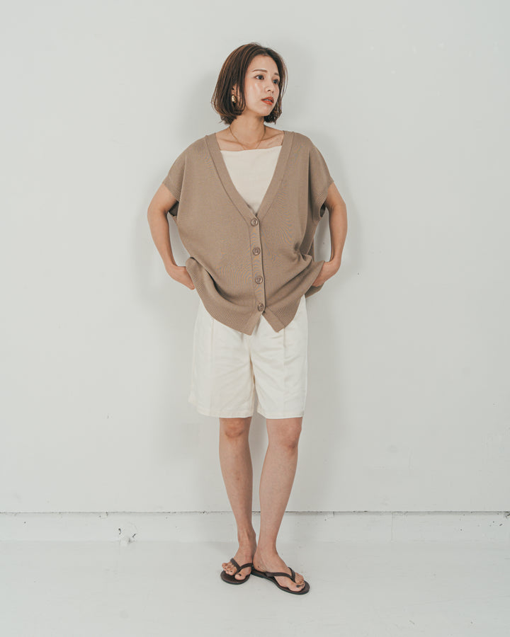 ［SET］VネックRelaxニットベスト + Vintageサテン　ハーフパンツ（2SET）