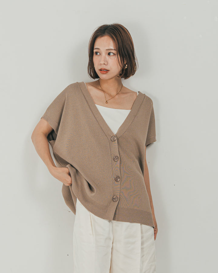 ［SET］VネックRelaxニットベスト + Vintageサテン　ハーフパンツ（2SET）