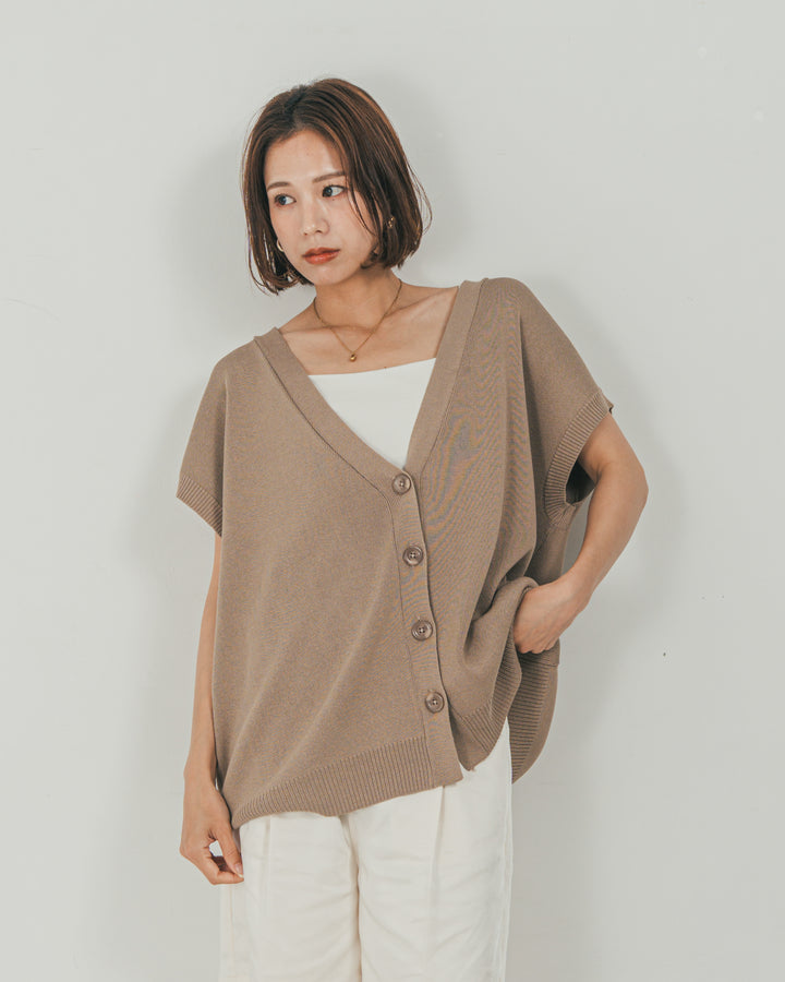 ［SET］VネックRelaxニットベスト + Vintageサテン　ハーフパンツ（2SET）