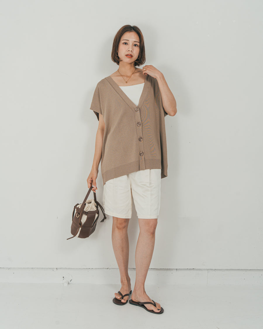 ［SET］VネックRelaxニットベスト + Vintageサテン　ハーフパンツ（2SET）