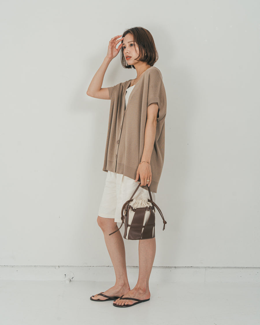［SET］VネックRelaxニットベスト + Vintageサテン　ハーフパンツ（2SET）