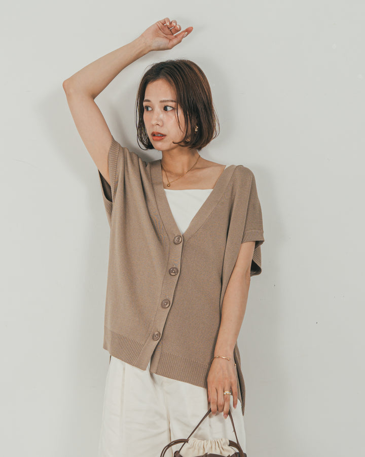 ［SET］VネックRelaxニットベスト + Vintageサテン　ハーフパンツ（2SET）