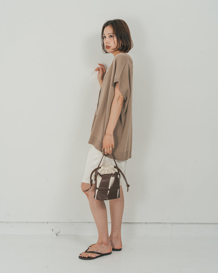 ［SET］VネックRelaxニットベスト + Vintageサテン　ハーフパンツ（2SET）