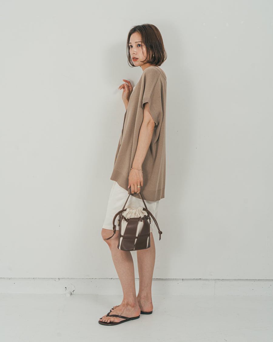 ［SET］VネックRelaxニットベスト + Vintageサテン　ハーフパンツ（2SET）