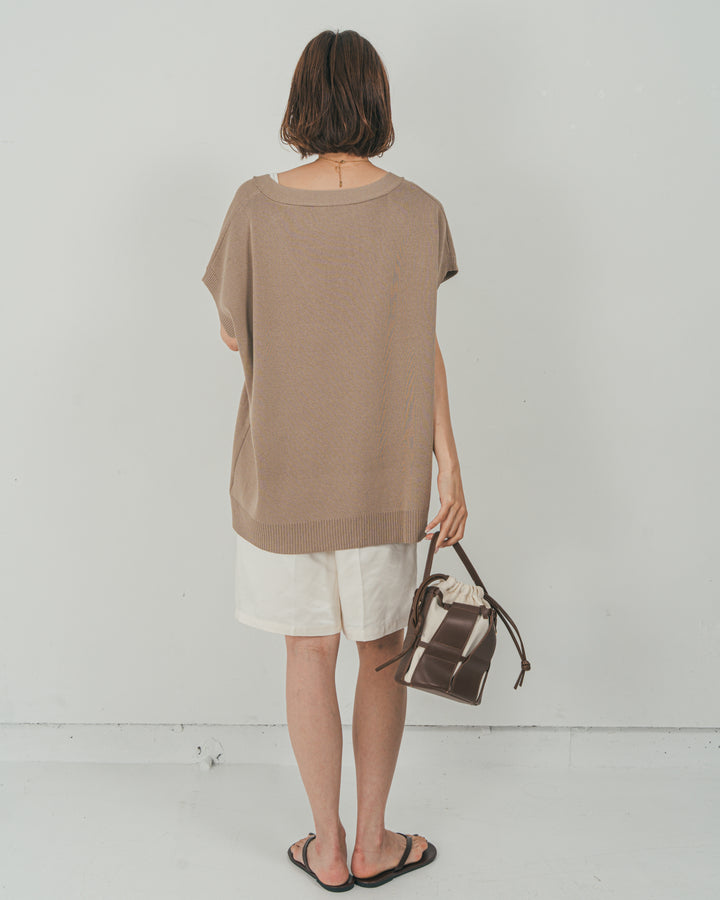 ［SET］VネックRelaxニットベスト + Vintageサテン　ハーフパンツ（2SET）