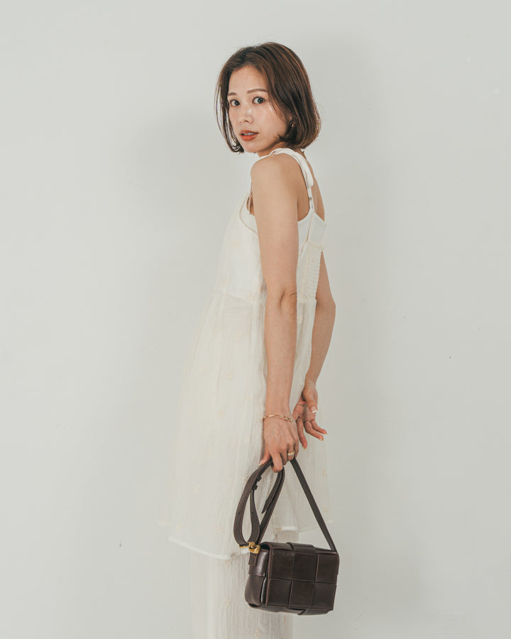 ［SET］ショルダーリボン刺繍Veilキャミ + 刺繍 Veilロングパンツ（2SET）