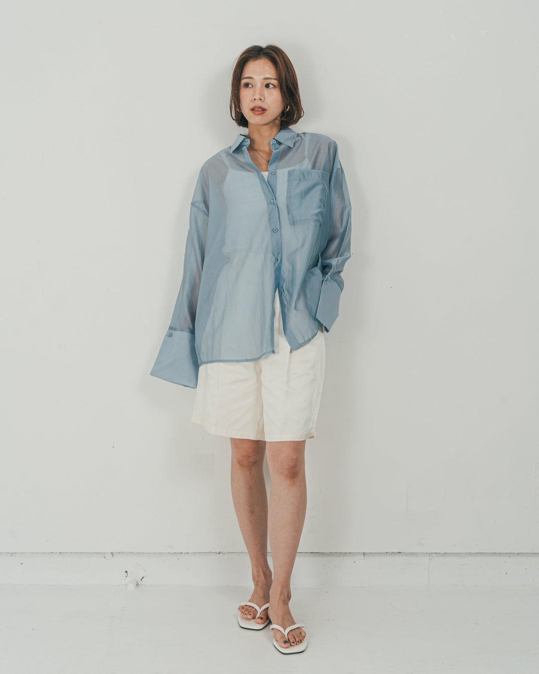 ［SET］Clear Sheer オーバーシャツ + Vintageサテン　ハーフパンツ（2SET）