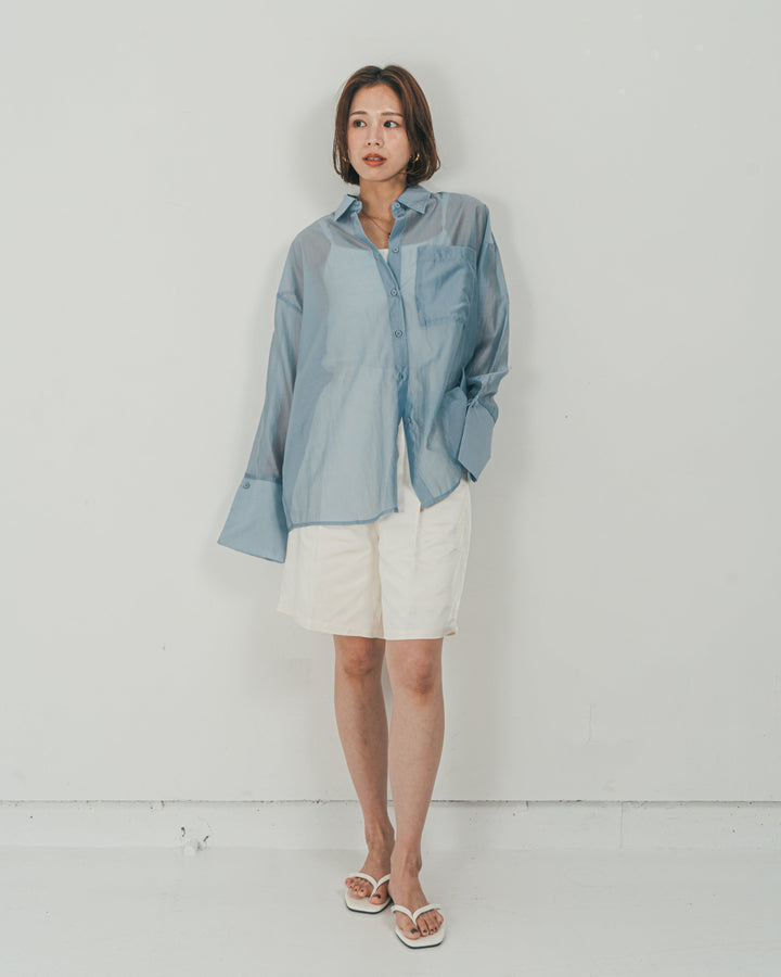 ［SET］Clear Sheer オーバーシャツ + Vintageサテン　ハーフパンツ（2SET）