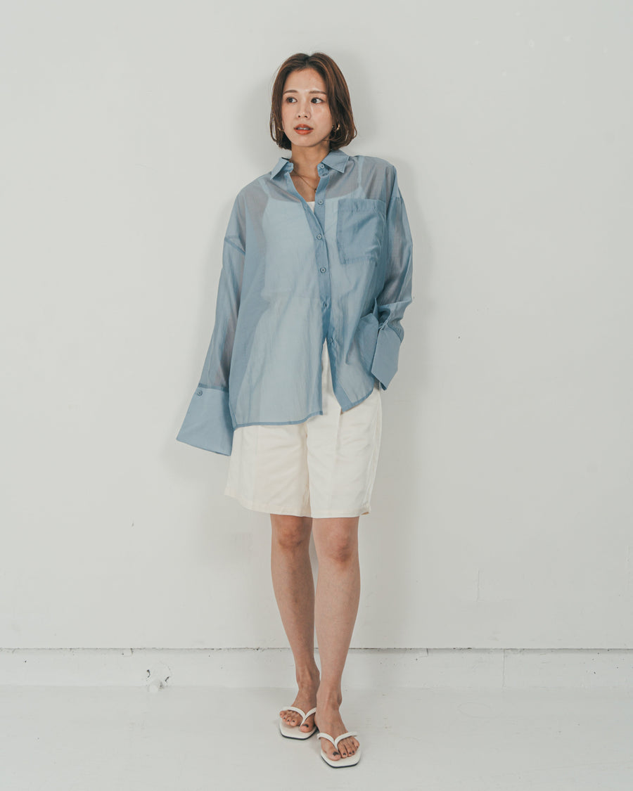 ［SET］Clear Sheer オーバーシャツ + Vintageサテン　ハーフパンツ（2SET）