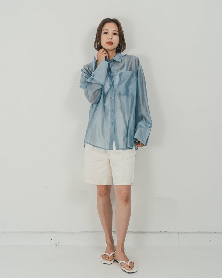［SET］Clear Sheer オーバーシャツ + Vintageサテン　ハーフパンツ（2SET）
