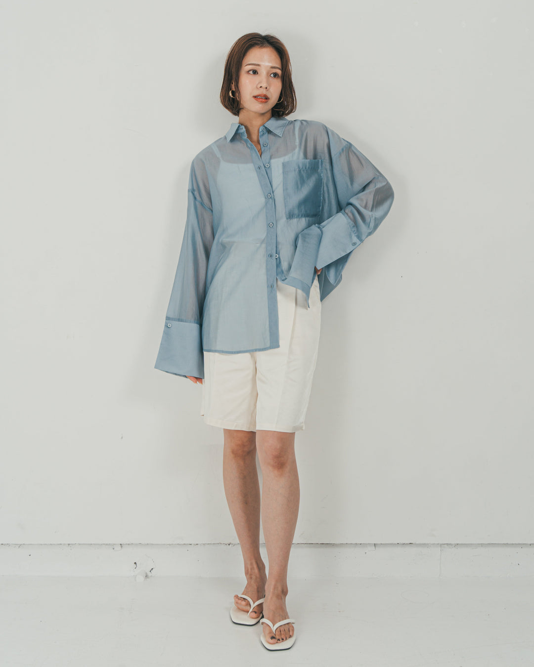 ［SET］Clear Sheer オーバーシャツ + Vintageサテン　ハーフパンツ（2SET）