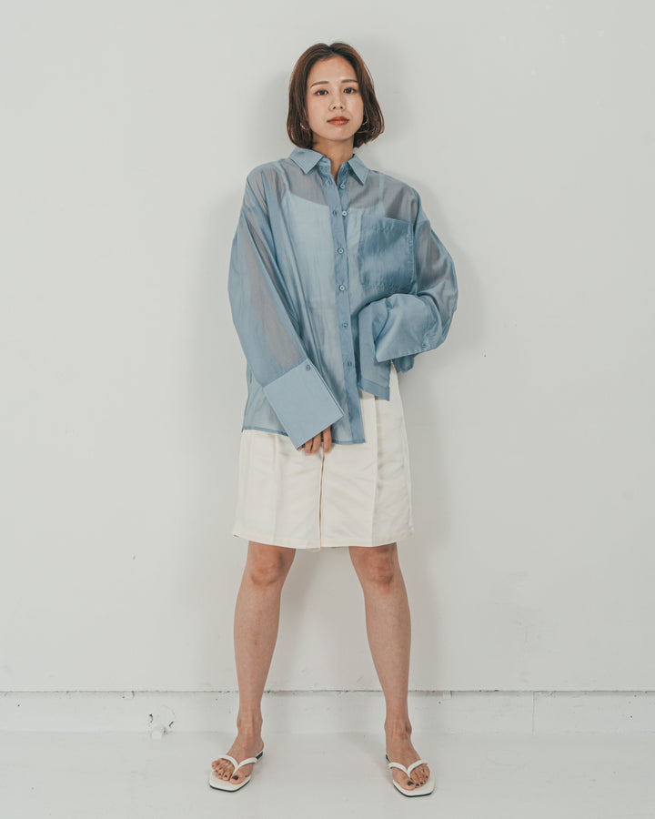 ［SET］Clear Sheer オーバーシャツ + Vintageサテン　ハーフパンツ（2SET）