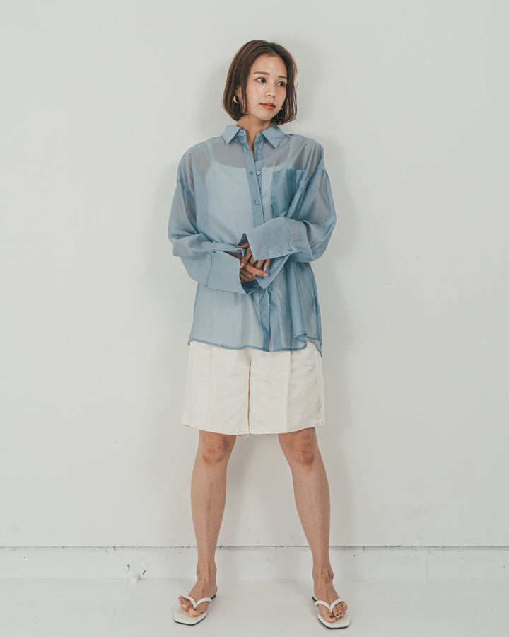 ［SET］Clear Sheer オーバーシャツ + Vintageサテン　ハーフパンツ（2SET）