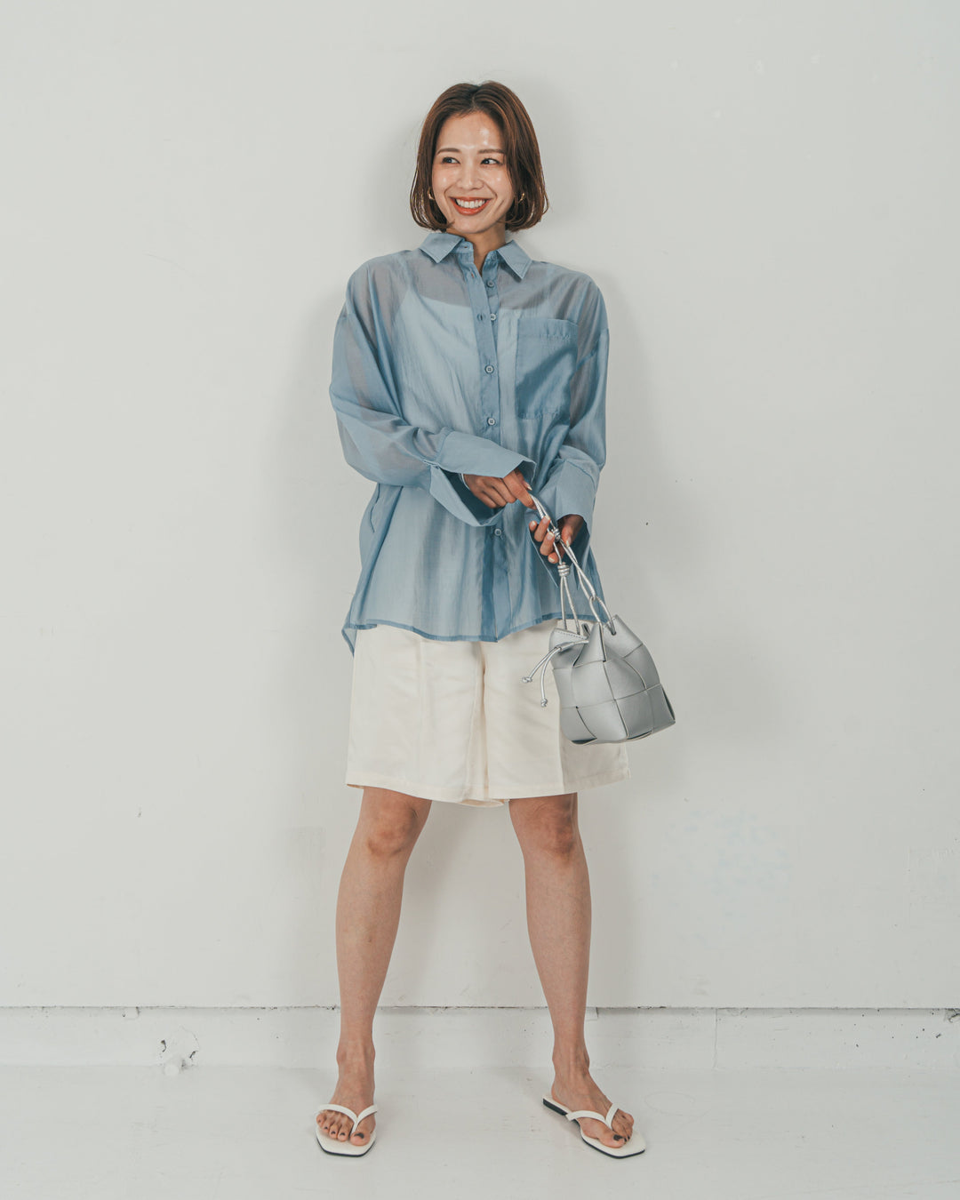 ［SET］Clear Sheer オーバーシャツ + Vintageサテン　ハーフパンツ（2SET）