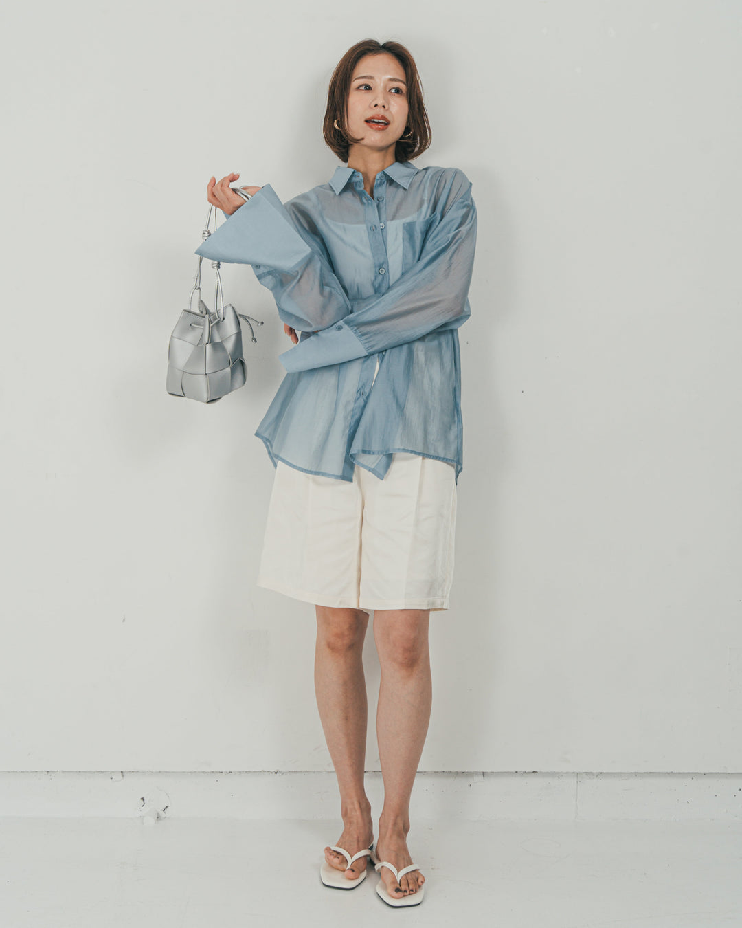 ［SET］Clear Sheer オーバーシャツ + Vintageサテン　ハーフパンツ（2SET）