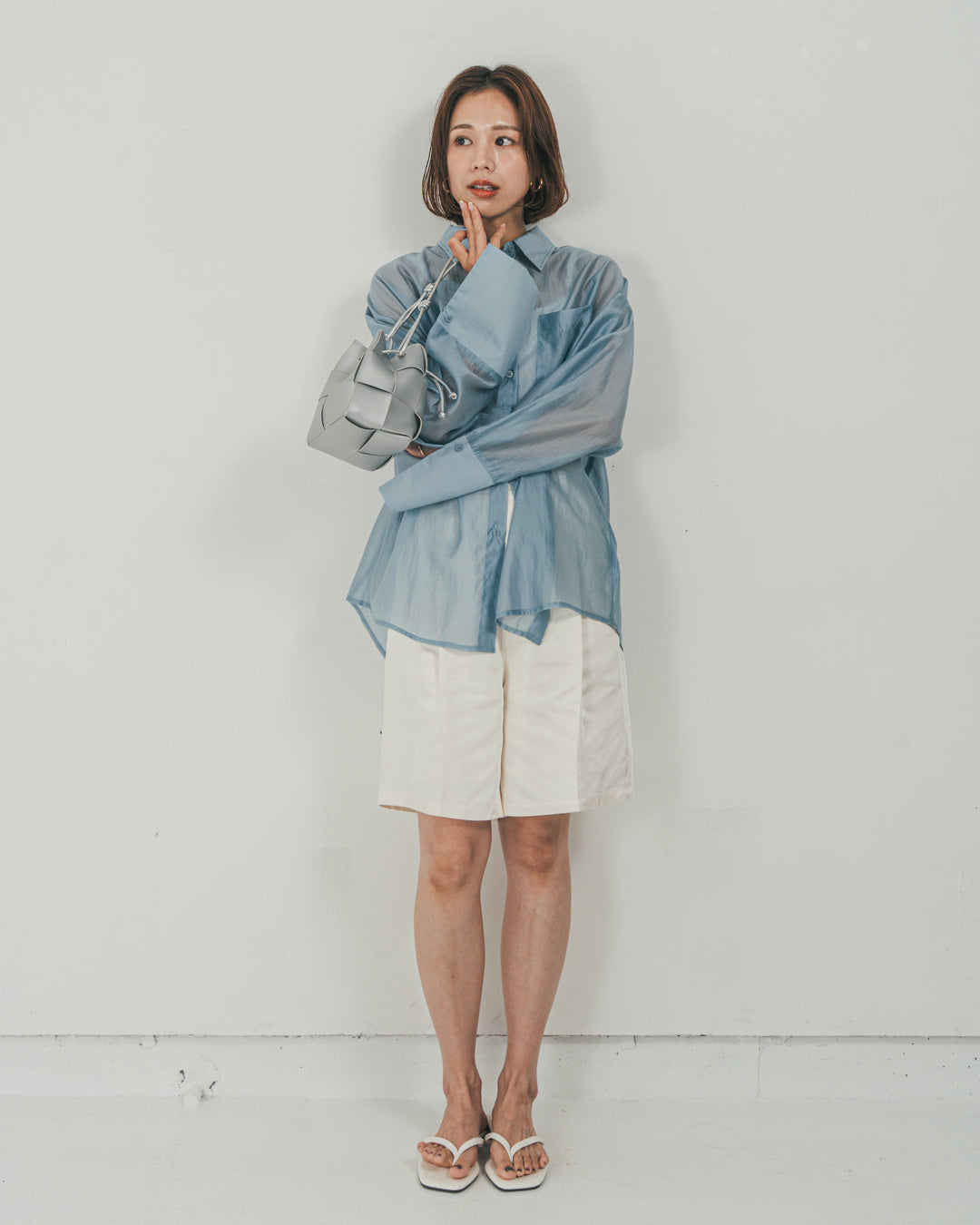 ［SET］Clear Sheer オーバーシャツ + Vintageサテン　ハーフパンツ（2SET）