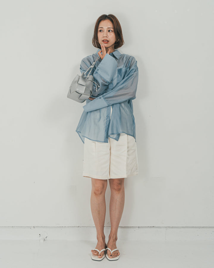 ［SET］Clear Sheer オーバーシャツ + Vintageサテン　ハーフパンツ（2SET）