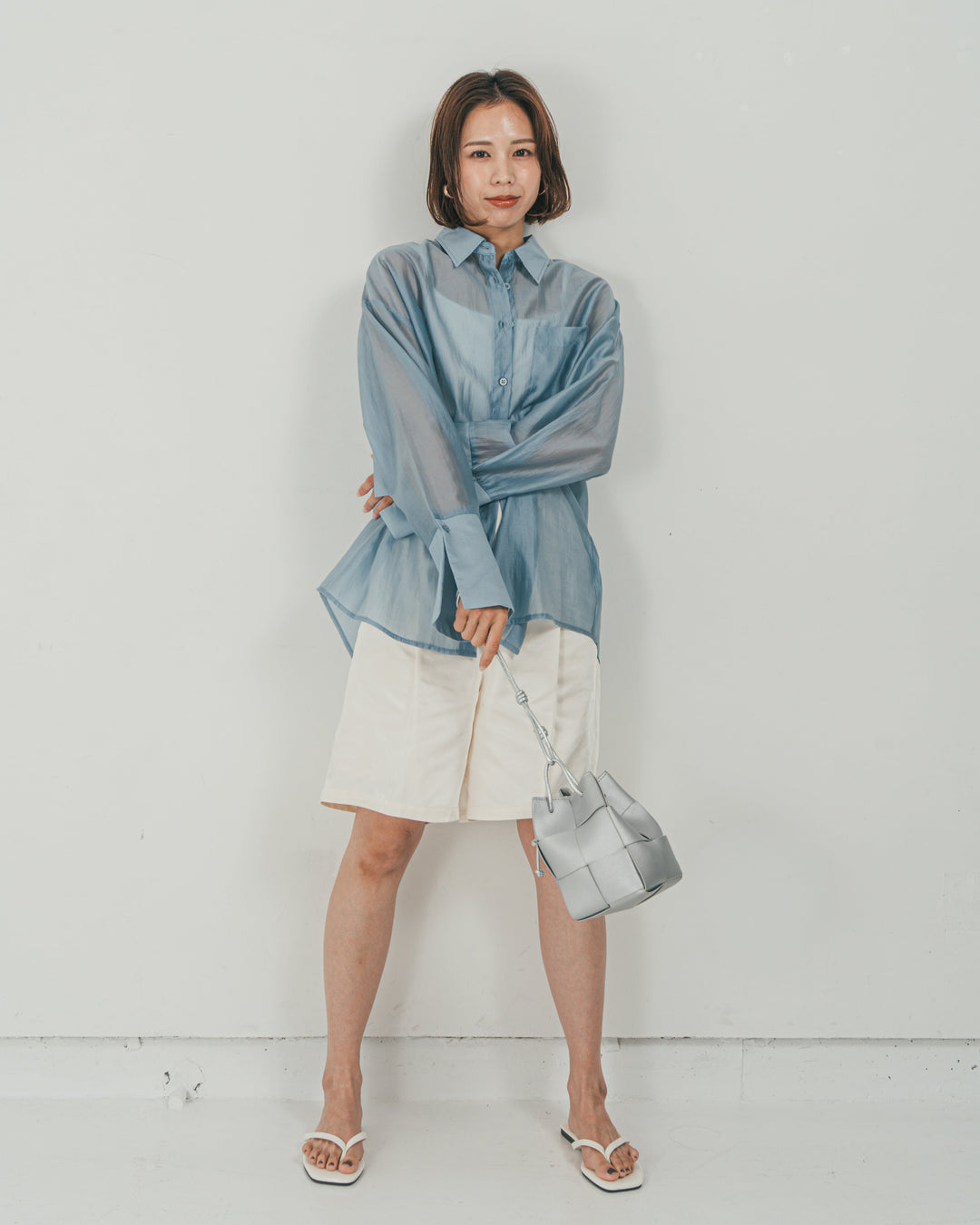 ［SET］Clear Sheer オーバーシャツ + Vintageサテン　ハーフパンツ（2SET）