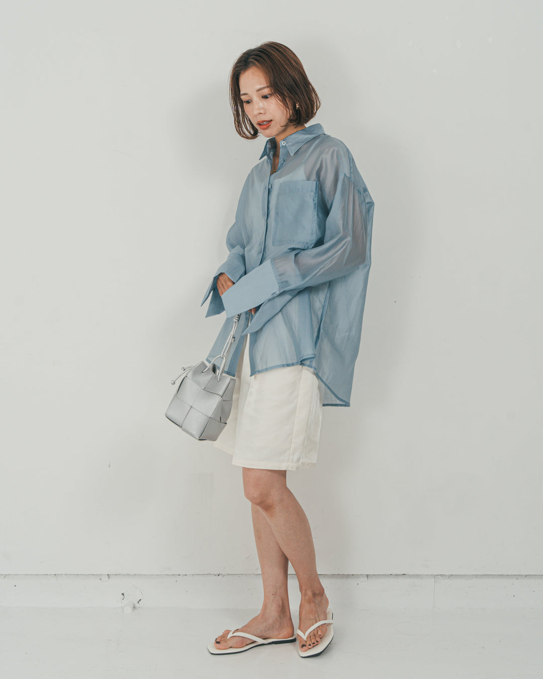 ［SET］Clear Sheer オーバーシャツ + Vintageサテン　ハーフパンツ（2SET）