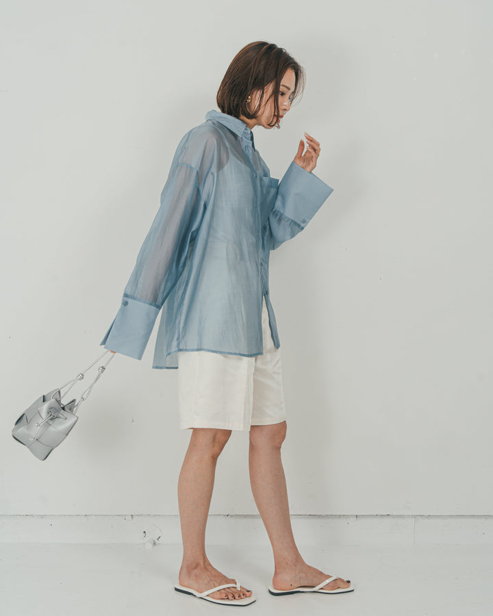 ［SET］Clear Sheer オーバーシャツ + Vintageサテン　ハーフパンツ（2SET）