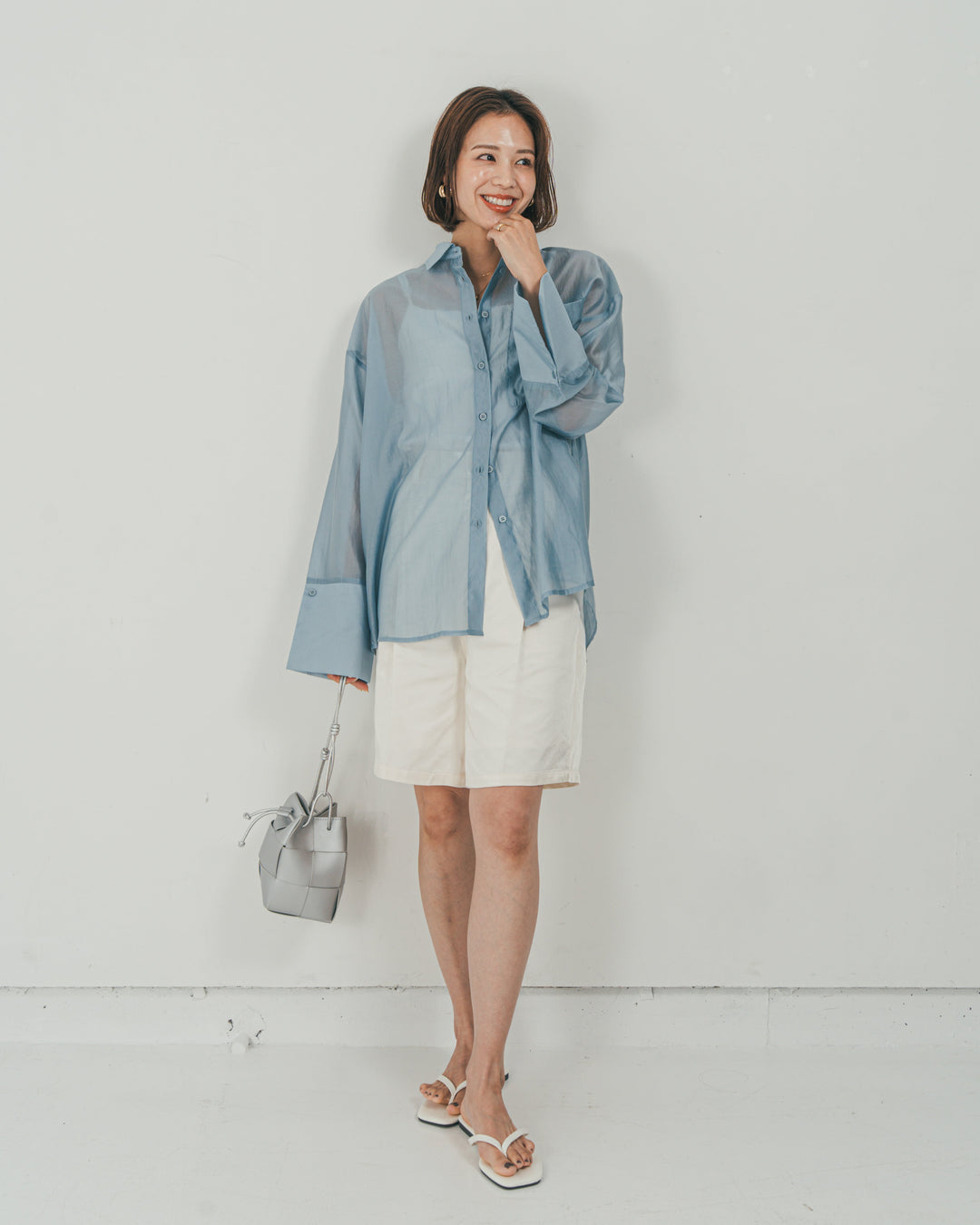 ［SET］Clear Sheer オーバーシャツ + Vintageサテン　ハーフパンツ（2SET）