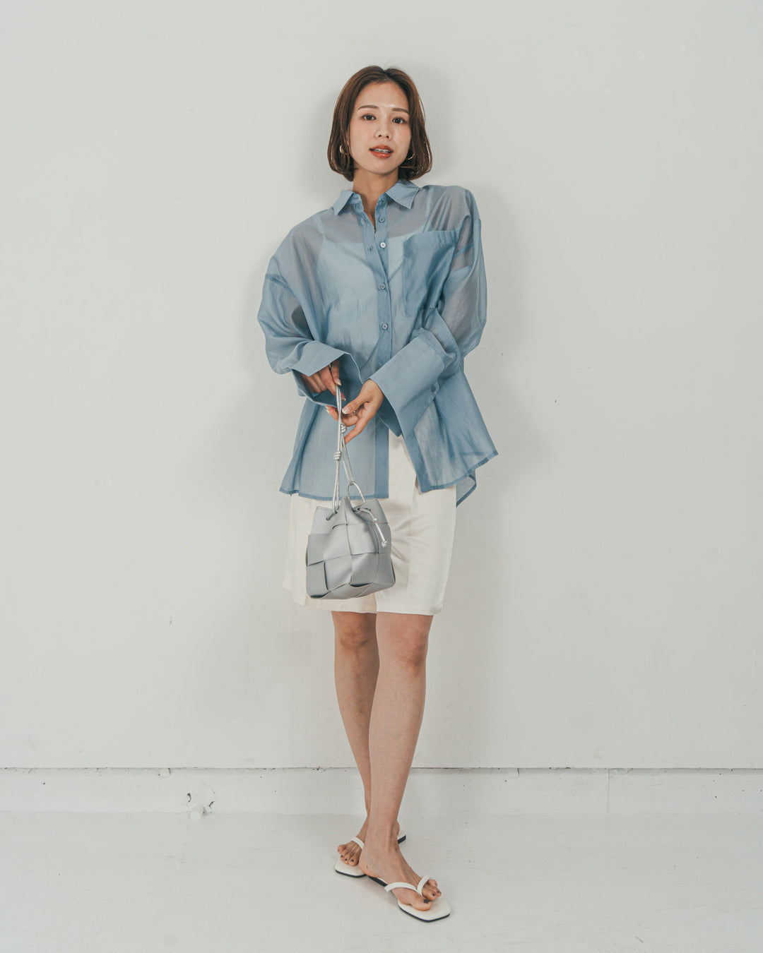 ［SET］Clear Sheer オーバーシャツ + Vintageサテン　ハーフパンツ（2SET）