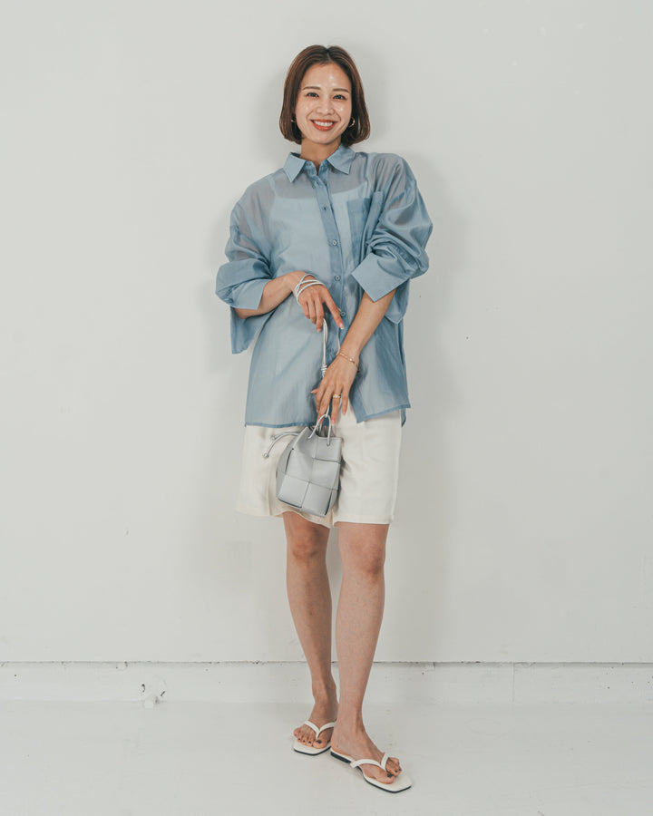 ［SET］Clear Sheer オーバーシャツ + Vintageサテン　ハーフパンツ（2SET）