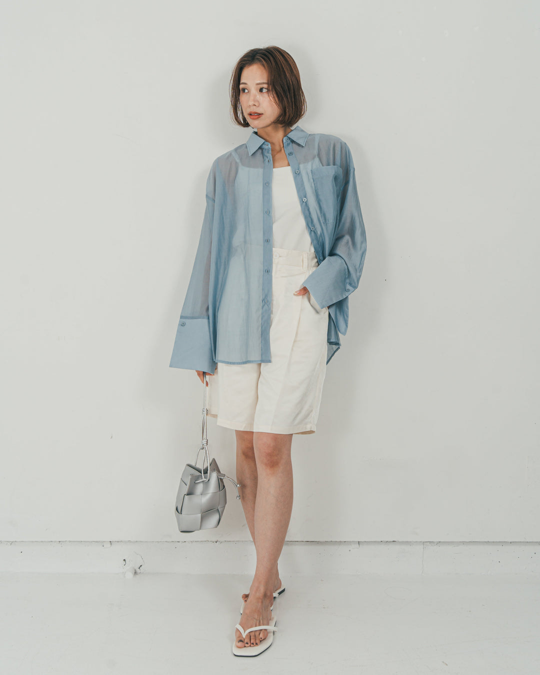 ［SET］Clear Sheer オーバーシャツ + Vintageサテン　ハーフパンツ（2SET）
