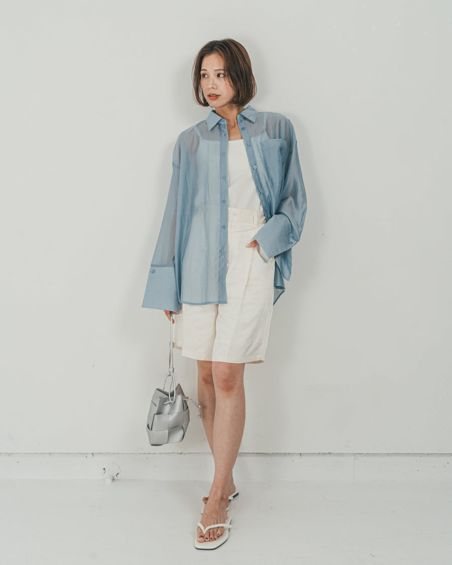［SET］Clear Sheer オーバーシャツ + Vintageサテン　ハーフパンツ（2SET）