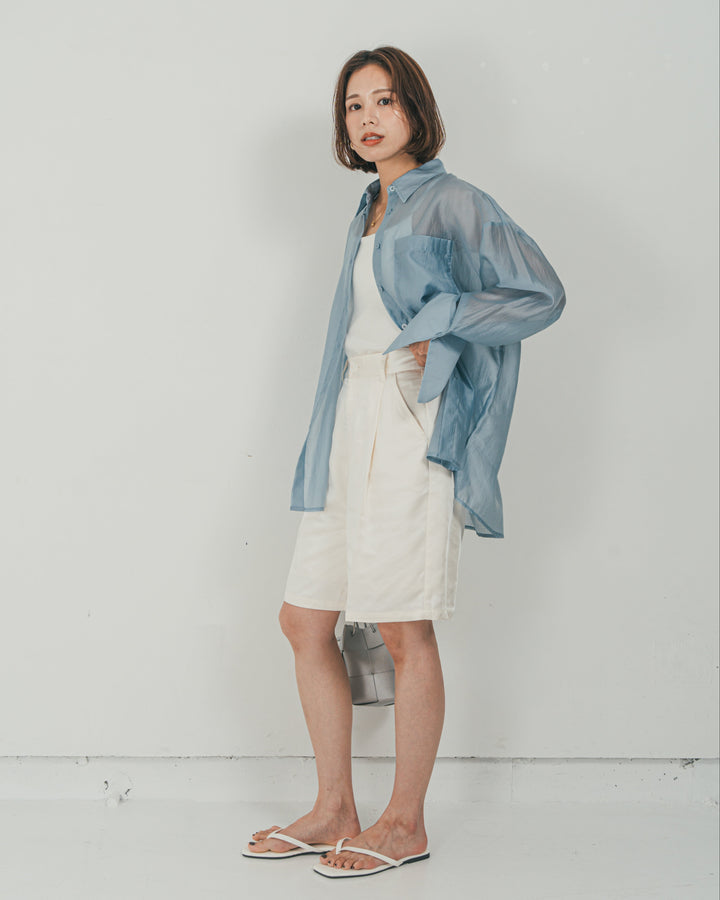 ［SET］Clear Sheer オーバーシャツ + Vintageサテン　ハーフパンツ（2SET）