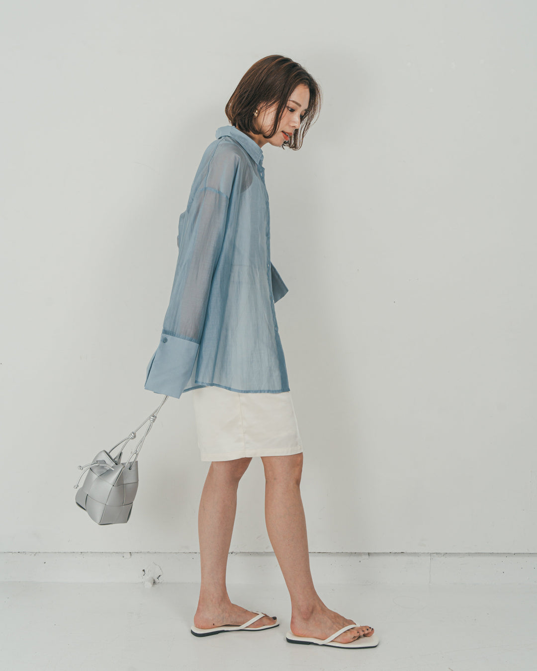 ［SET］Clear Sheer オーバーシャツ + Vintageサテン　ハーフパンツ（2SET）