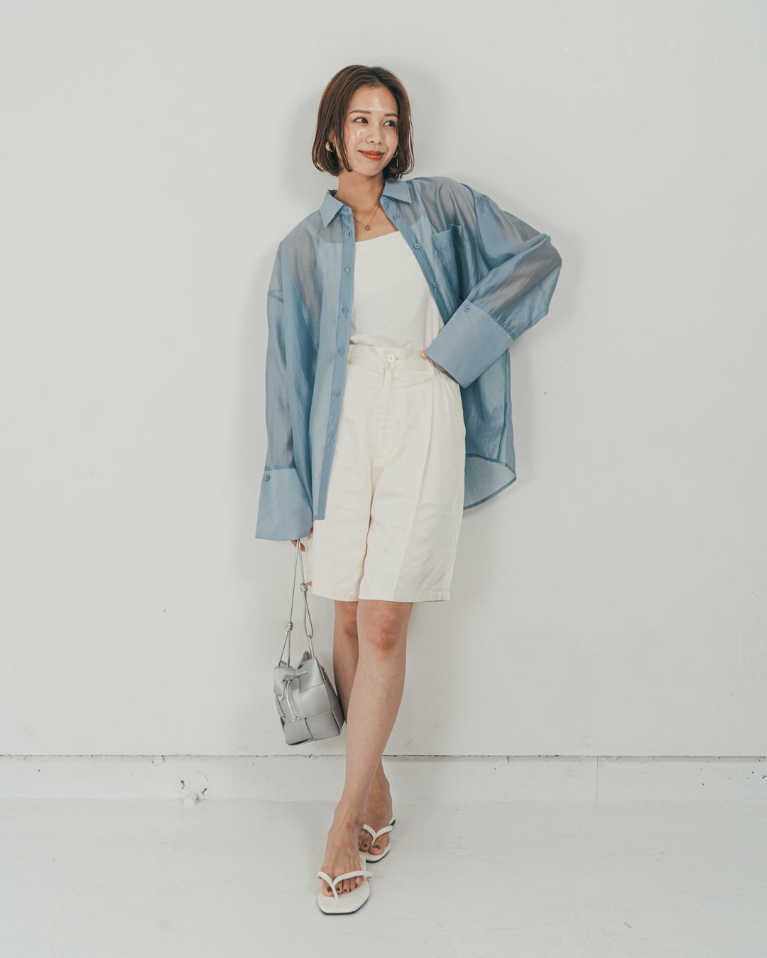 ［SET］Clear Sheer オーバーシャツ + Vintageサテン　ハーフパンツ（2SET）