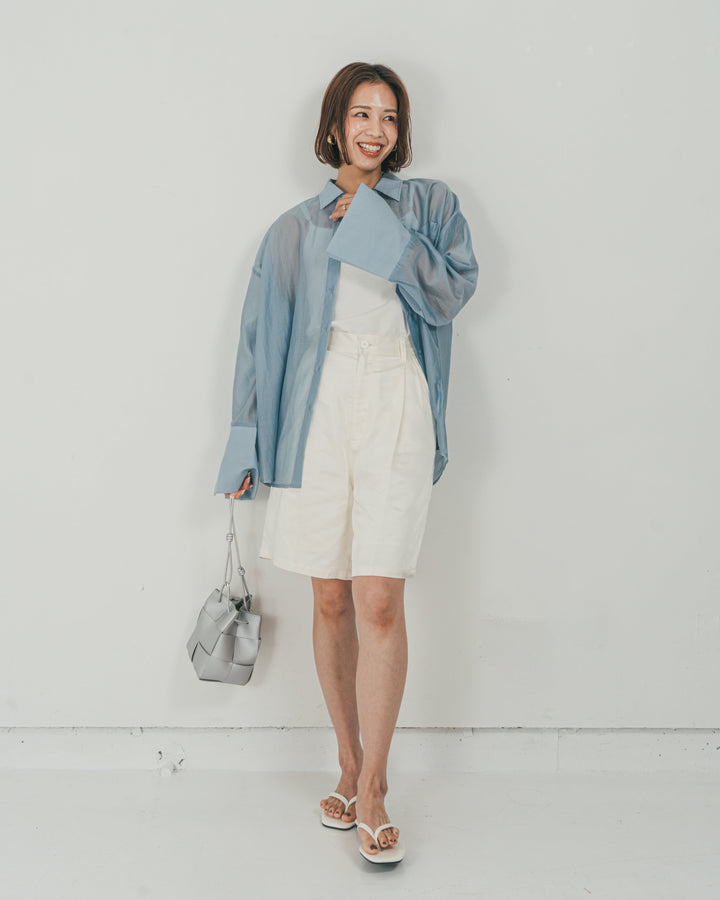 ［SET］Clear Sheer オーバーシャツ + Vintageサテン　ハーフパンツ（2SET）