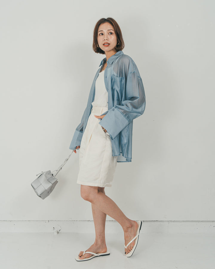 ［SET］Clear Sheer オーバーシャツ + Vintageサテン　ハーフパンツ（2SET）
