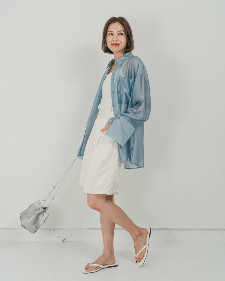 ［SET］Clear Sheer オーバーシャツ + Vintageサテン　ハーフパンツ（2SET）