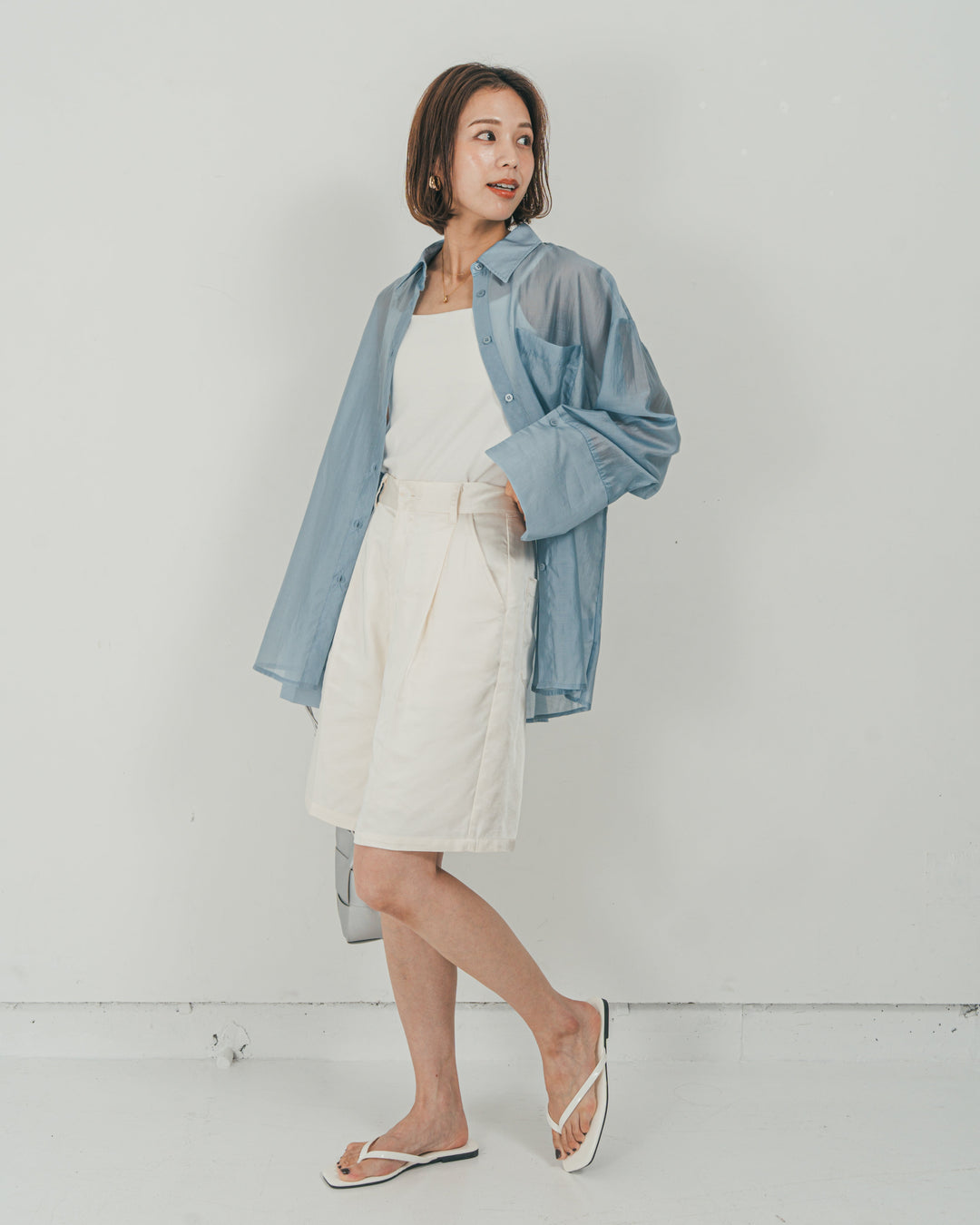 ［SET］Clear Sheer オーバーシャツ + Vintageサテン　ハーフパンツ（2SET）