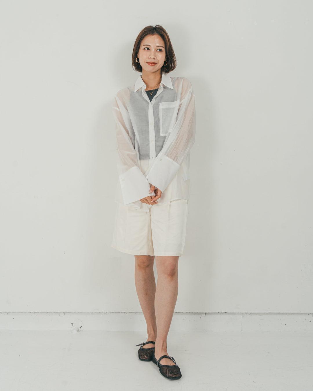 ［SET］Clear Sheer オーバーシャツ + Vintageサテン　ハーフパンツ（2SET）