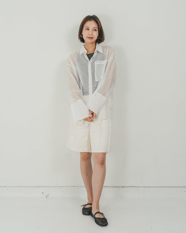 ［SET］Clear Sheer オーバーシャツ + Vintageサテン　ハーフパンツ（2SET）
