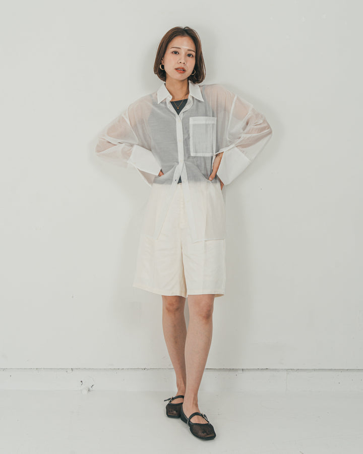 ［SET］Clear Sheer オーバーシャツ + Vintageサテン　ハーフパンツ（2SET）