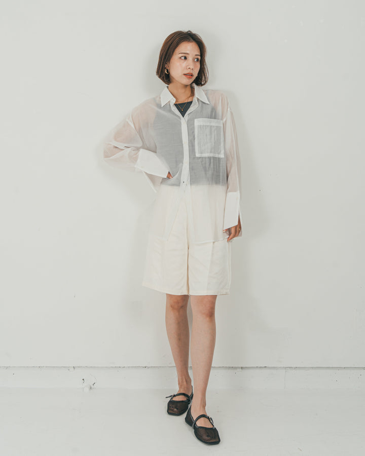 ［SET］Clear Sheer オーバーシャツ + Vintageサテン　ハーフパンツ（2SET）