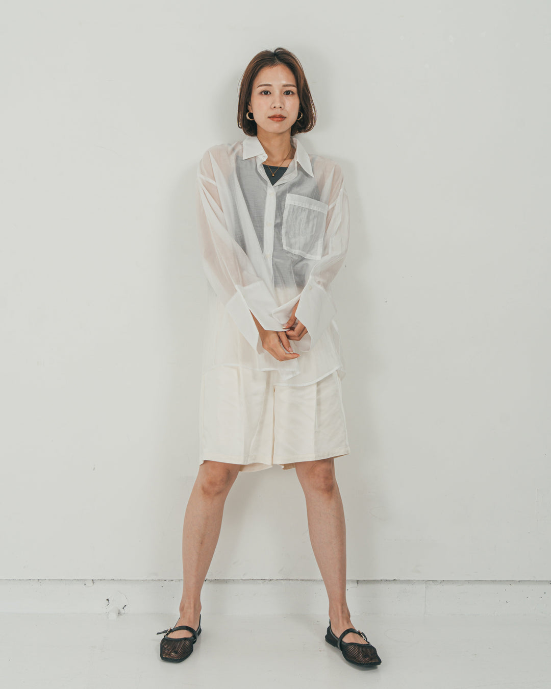 ［SET］Clear Sheer オーバーシャツ + Vintageサテン　ハーフパンツ（2SET）