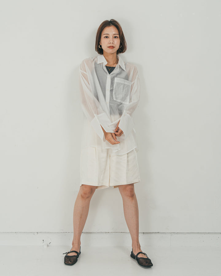 ［SET］Clear Sheer オーバーシャツ + Vintageサテン　ハーフパンツ（2SET）
