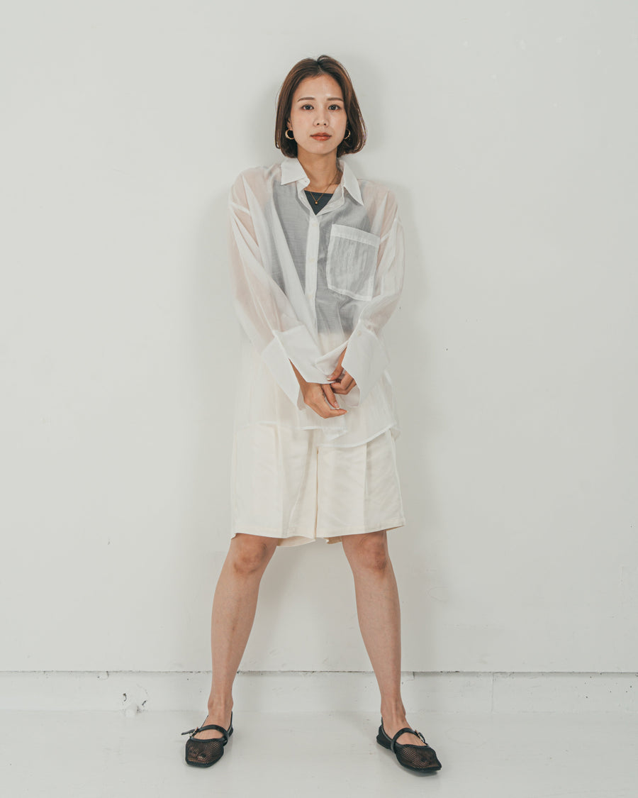 ［SET］Clear Sheer オーバーシャツ + Vintageサテン　ハーフパンツ（2SET）