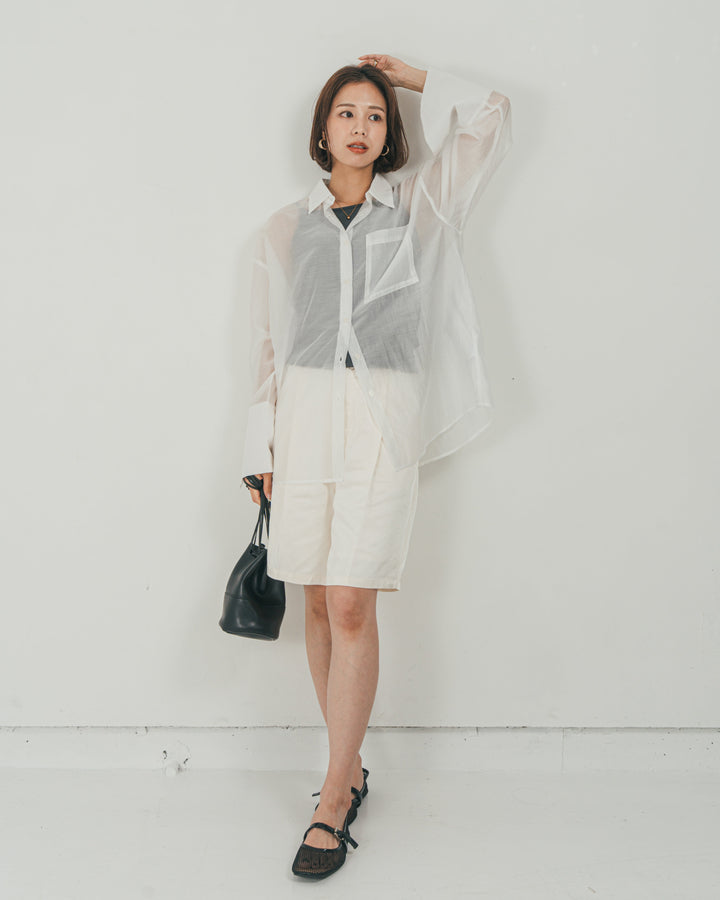 ［SET］Clear Sheer オーバーシャツ + Vintageサテン　ハーフパンツ（2SET）
