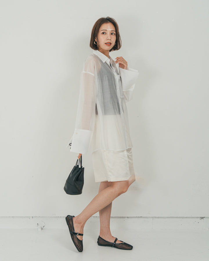［SET］Clear Sheer オーバーシャツ + Vintageサテン　ハーフパンツ（2SET）