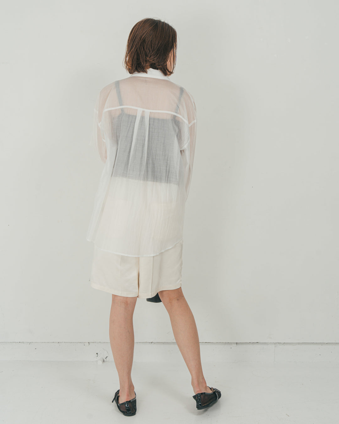 ［SET］Clear Sheer オーバーシャツ + Vintageサテン　ハーフパンツ（2SET）