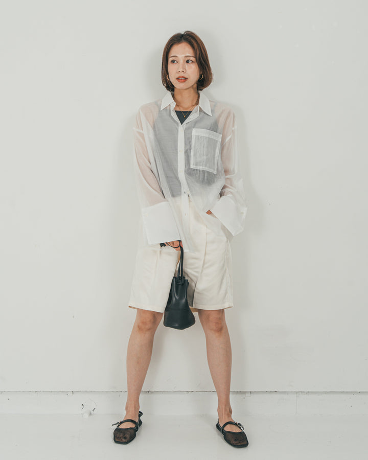 ［SET］Clear Sheer オーバーシャツ + Vintageサテン　ハーフパンツ（2SET）