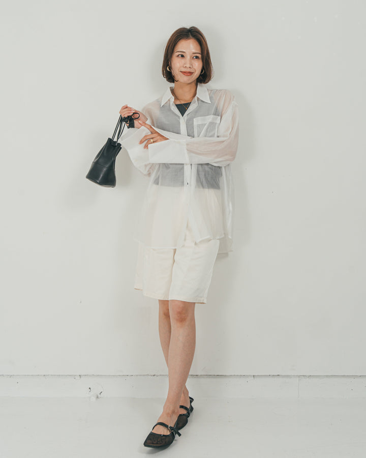 ［SET］Clear Sheer オーバーシャツ + Vintageサテン　ハーフパンツ（2SET）