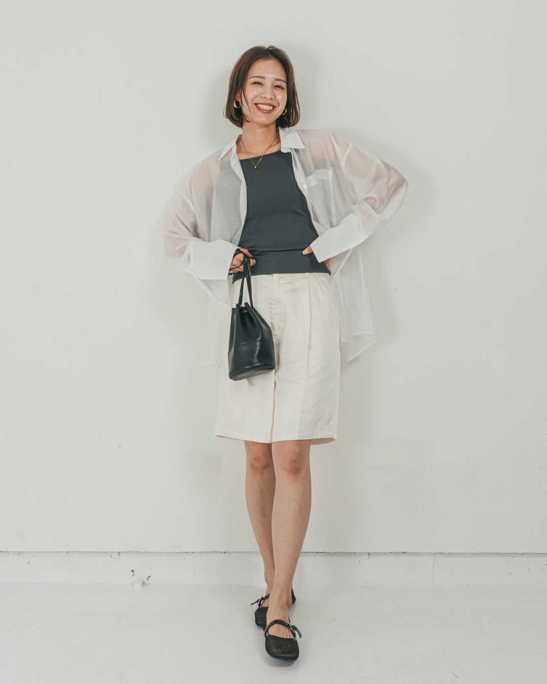 ［SET］Clear Sheer オーバーシャツ + Vintageサテン　ハーフパンツ（2SET）