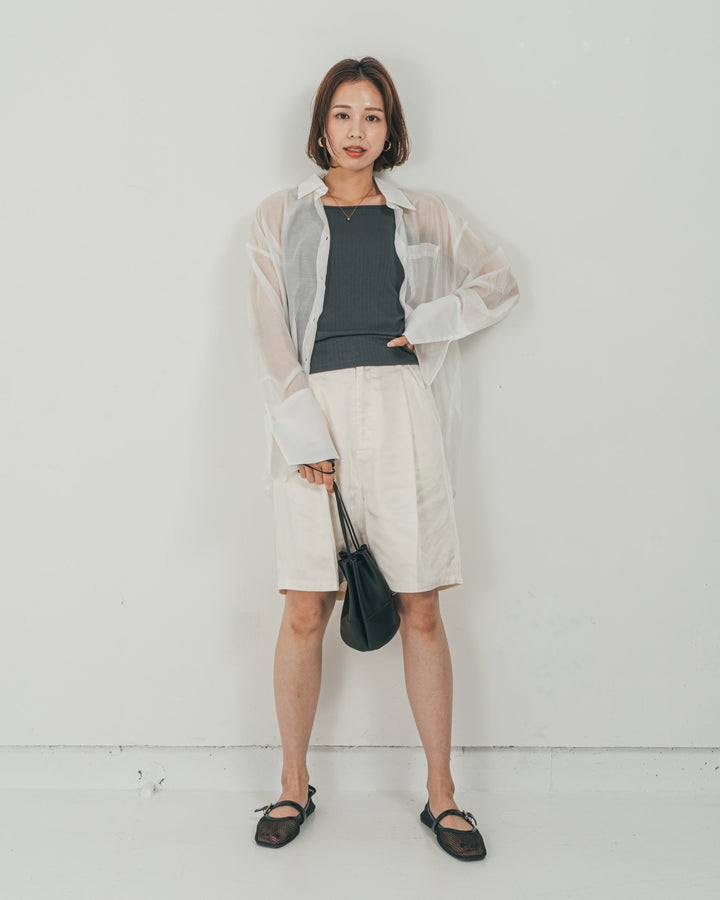 ［SET］Clear Sheer オーバーシャツ + Vintageサテン　ハーフパンツ（2SET）